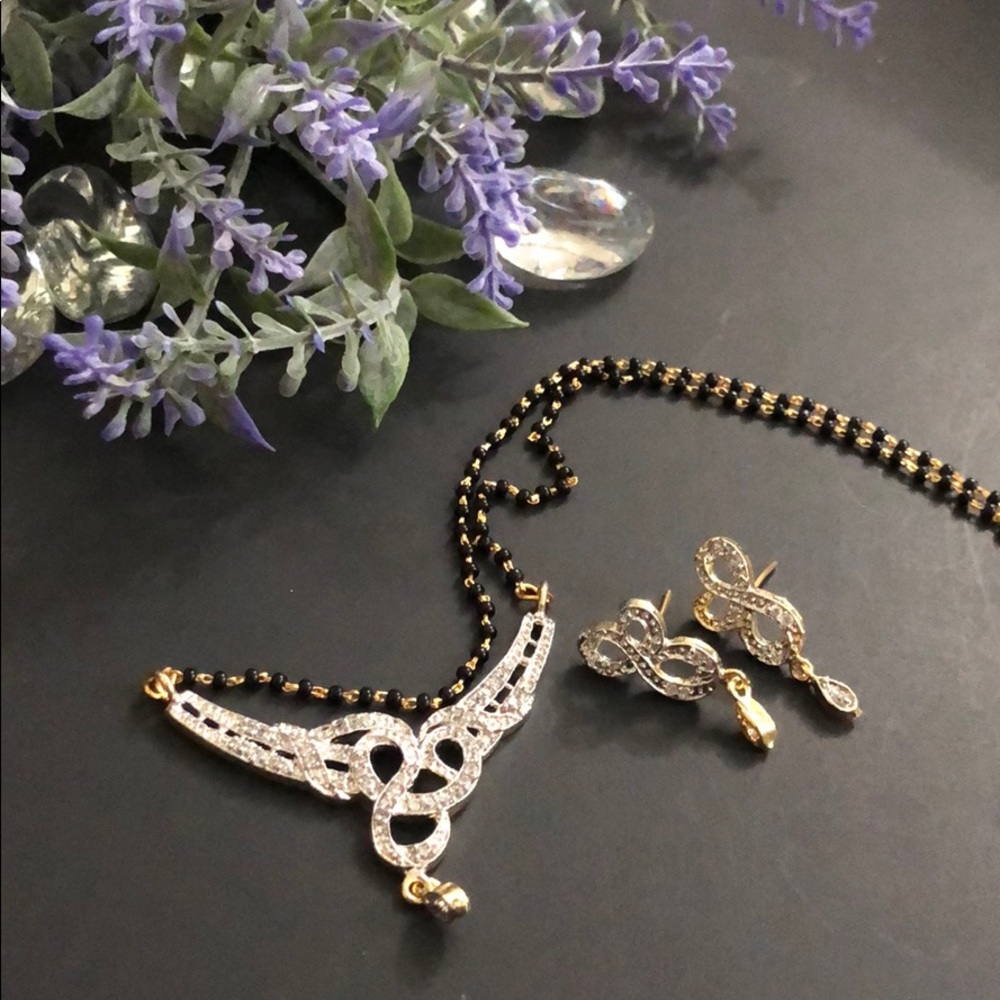Indian Black Bead Mangalsutra Necklace+Earrings